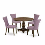 HomeStock 5-Piece Distressed Jacobean Finish Solid Wood Top Dining table with 4 Chairs