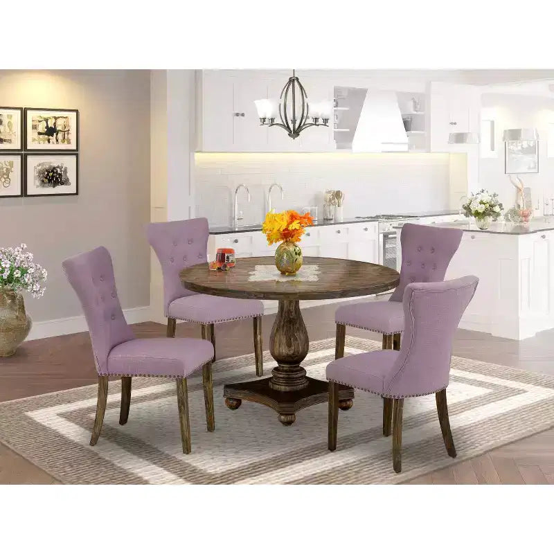 HomeStock Set Tavolo da Pranzo a 5 Pezzi con Piano in Legno Massello Finitura Jacobean Invecchiato e 4 Sedie