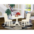 HomeStock Set da pranzo 3 pezzi rotondo, finitura lino bianco, piano in legno massello, 4 posti