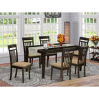Tavolo da pranzo rettangolare HomeStock a 7 pezzi con piano in legno massello finitura cappuccino e 6 sedie