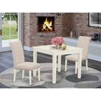 HomeStock Set Tavolo da Pranzo 3 Pezzi con Piano Quadrato in Legno Massello Finitura Bianco Lino