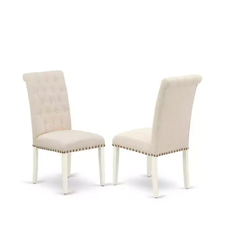 HomeStock Set Tavolo da Pranzo 3 Pezzi con Piano Quadrato in Legno Massello Finitura Bianco Lino
