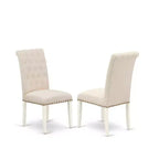 HomeStock Set Tavolo da Pranzo 3 Pezzi con Piano Quadrato in Legno Massello Finitura Bianco Lino
