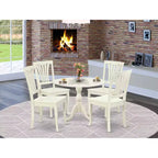 HomeStock Set da pranzo in 5 pezzi, tavolo con piano in legno massello con finitura lino bianco e 4 sedie con schienale a doghe a ribalta
