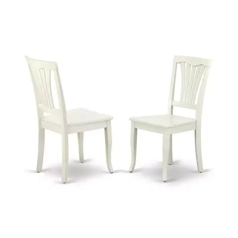 HomeStock Set da pranzo in 5 pezzi, tavolo con piano in legno massello con finitura lino bianco e 4 sedie con schienale a doghe a ribalta