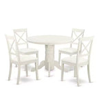 HomeStock 5-Piece Round Buttermilk and Cherry Finish Solid Wood Top Dining Table with 4 Chairs
