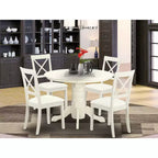 Tavolo da pranzo HomeStock a 5 pezzi con piano rotondo in legno massello finitura latticello e ciliegio con 4 sedie
