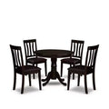5-Piece Round Cappuccino Finish Solid Wood Top Dining table with 4 Chairs with