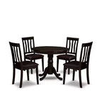 5-Piece Round Cappuccino Finish Solid Wood Top Dining table with 4 Chairs with