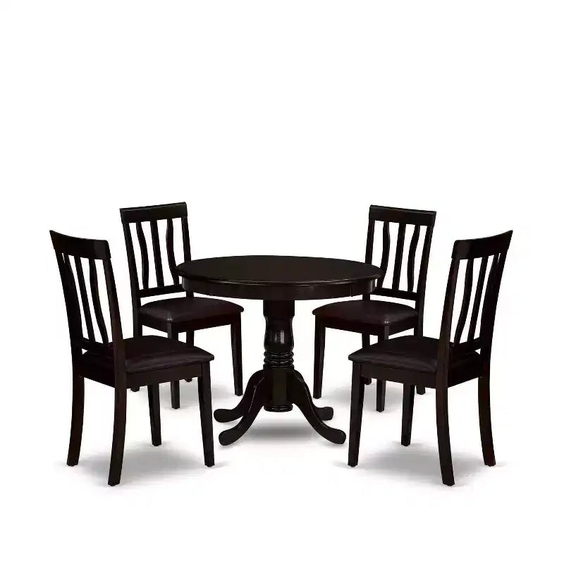 5-Piece Round Cappuccino Finish Solid Wood Top Dining table with 4 Chairs with
