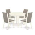 5-Piece Linen white Solid Wood Top - Round Dining Room Set - Seats 4