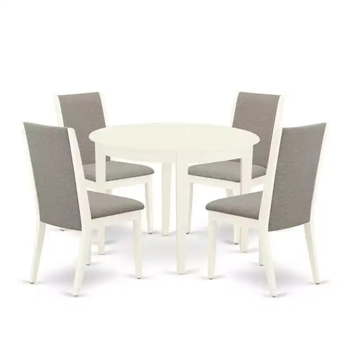 5-Piece Linen white Solid Wood Top - Round Dining Room Set - Seats 4