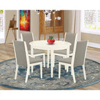 Set da pranzo rotondo a 5 pezzi in legno massello con piano bianco lino - 4 posti a sedere