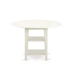 Set da pranzo HomeStock 3 pezzi con tavolo rotondo e top in legno massello, finitura lino bianco