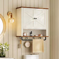 Farmhouse Wall-Mounted Medicine Cabinet with 2 Barn Doors, Adjustable Shelf, Towel Bar & Hooks, 7.9 x 23.6 x 28.7, Rustic White