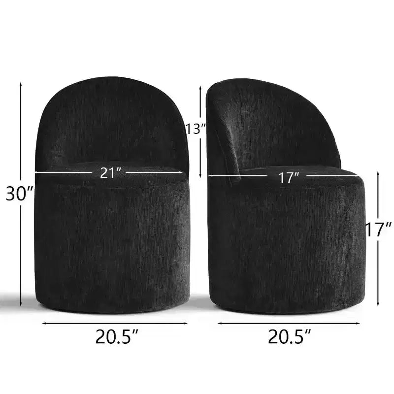Set di 2 sedie da pranzo moderne imbottite in ciniglia con ruote, sedie a botte girevoli con schienale curvo per cucina o sala da pranzo - Panipeachy