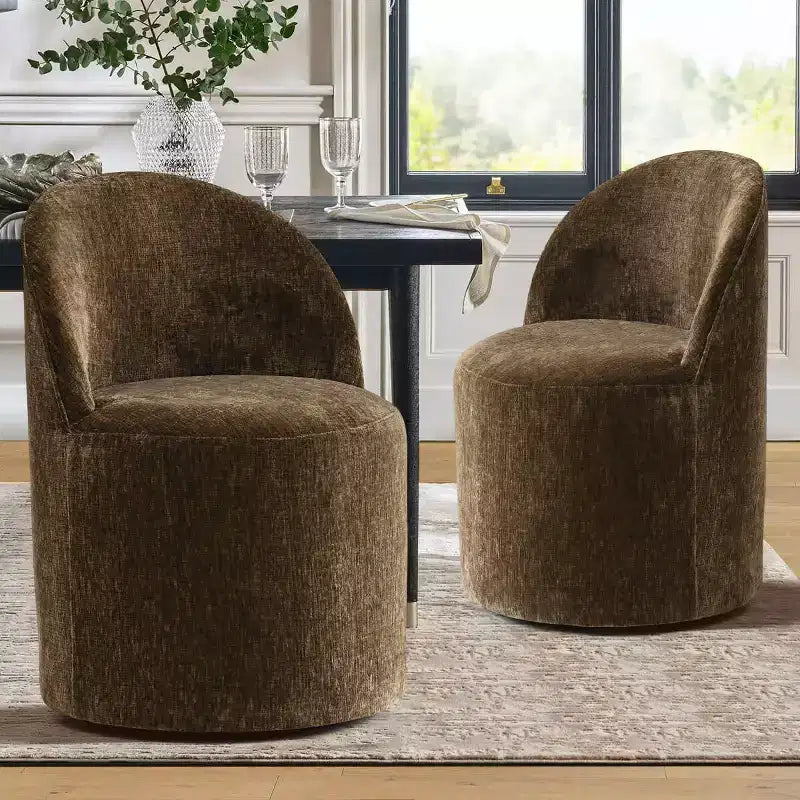 Set di 2 sedie da pranzo moderne imbottite in ciniglia con ruote, sedie a botte girevoli con schienale curvo per cucina o sala da pranzo - Panipeachy