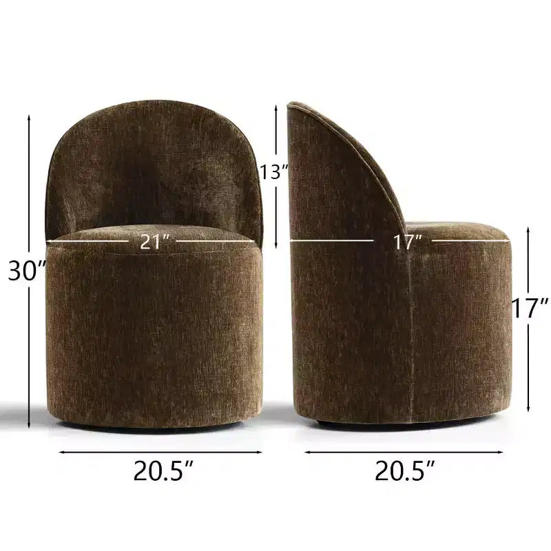 Set di 2 sedie da pranzo moderne imbottite in ciniglia con ruote, sedie a botte girevoli con schienale curvo per cucina o sala da pranzo - Panipeachy