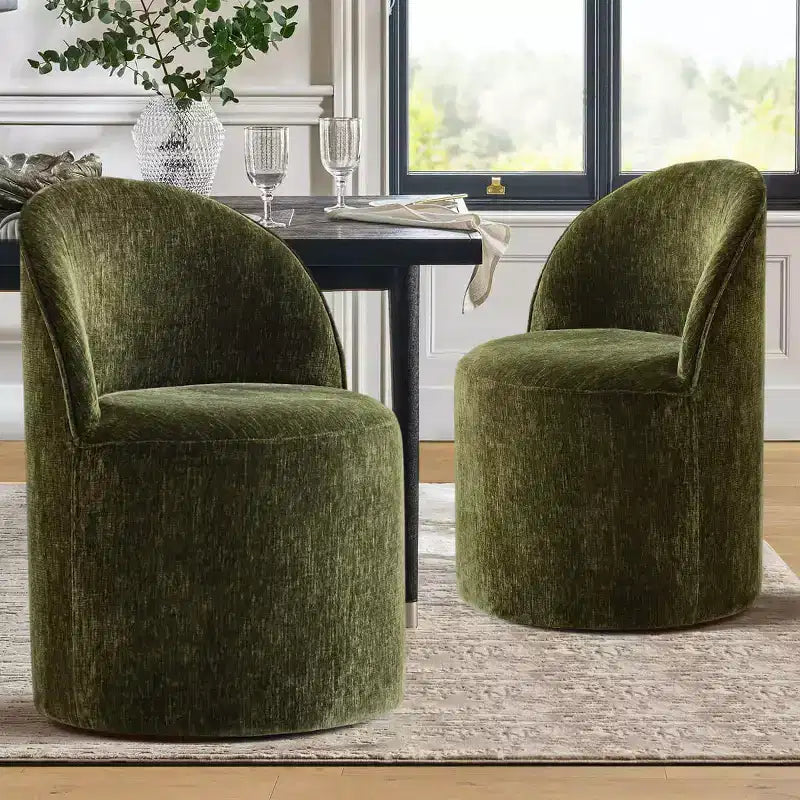 Set di 2 sedie da pranzo moderne imbottite in ciniglia con ruote, sedie a botte girevoli con schienale curvo per cucina o sala da pranzo - Panipeachy