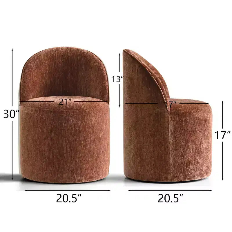 Set di 2 sedie da pranzo moderne imbottite in ciniglia con ruote, sedie a botte girevoli con schienale curvo per cucina o sala da pranzo - Panipeachy