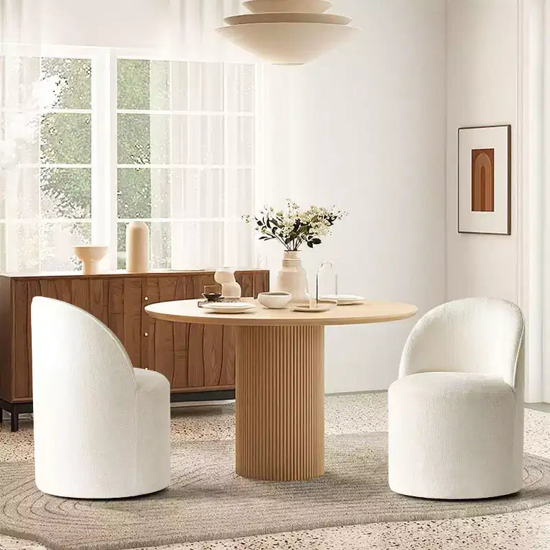 Set of 2 Modern Chenille Upholstered Dining Chairs with Wheels, Curved Back Barrel Rolling Chairs for Kitchen or Dining Room - Panipeachy