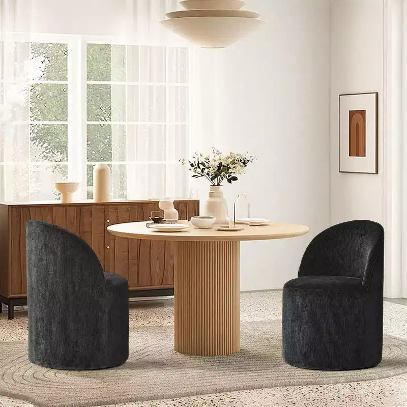 Set di 2 sedie da pranzo moderne imbottite in ciniglia con ruote, sedie a botte girevoli con schienale curvo per cucina o sala da pranzo - Panipeachy