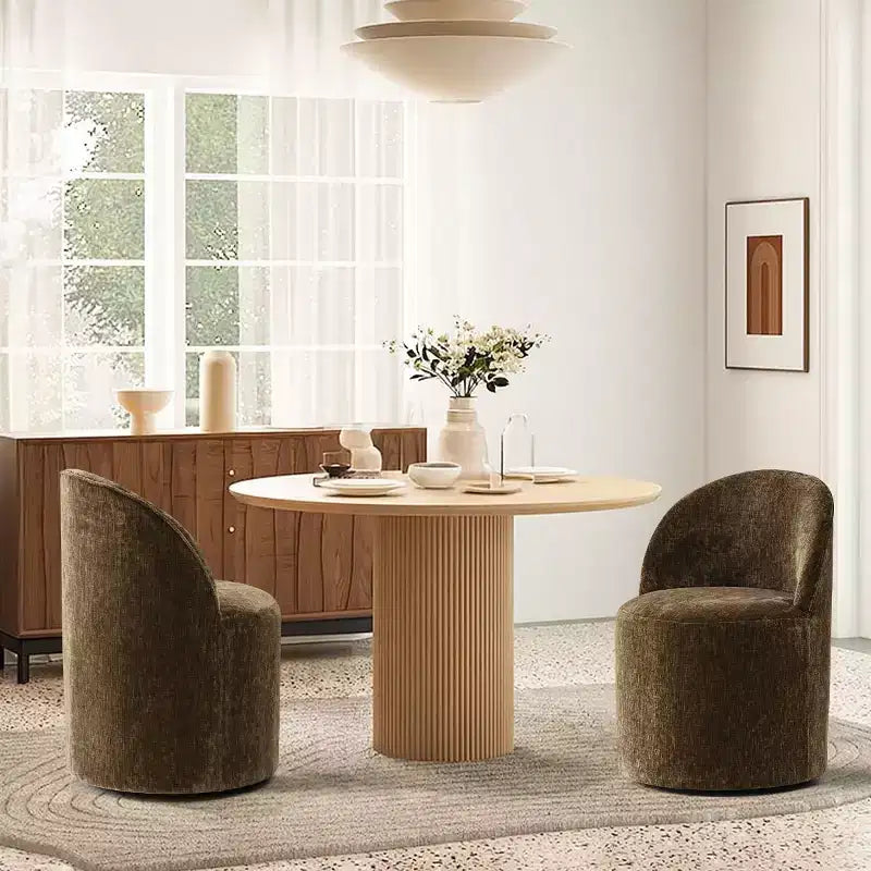 Set di 2 sedie da pranzo moderne imbottite in ciniglia con ruote, sedie a botte girevoli con schienale curvo per cucina o sala da pranzo - Panipeachy