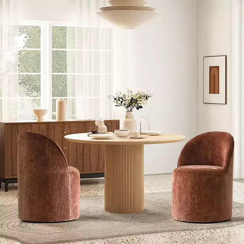 Set di 2 sedie da pranzo moderne imbottite in ciniglia con ruote, sedie a botte girevoli con schienale curvo per cucina o sala da pranzo - Panipeachy