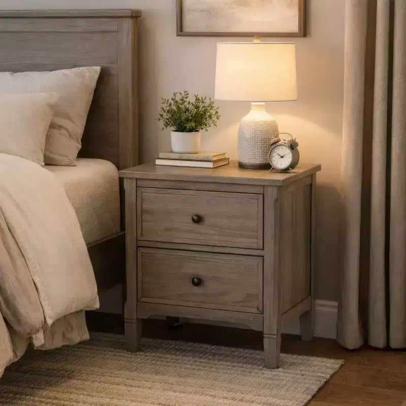 Royal Hampton 2 Drawer Wooden Nightstand with Round Knobs, Gray