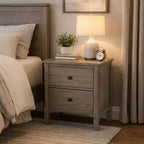 Comodino in legno a 2 cassetti Royal Hampton con pomelli rotondi, grigio