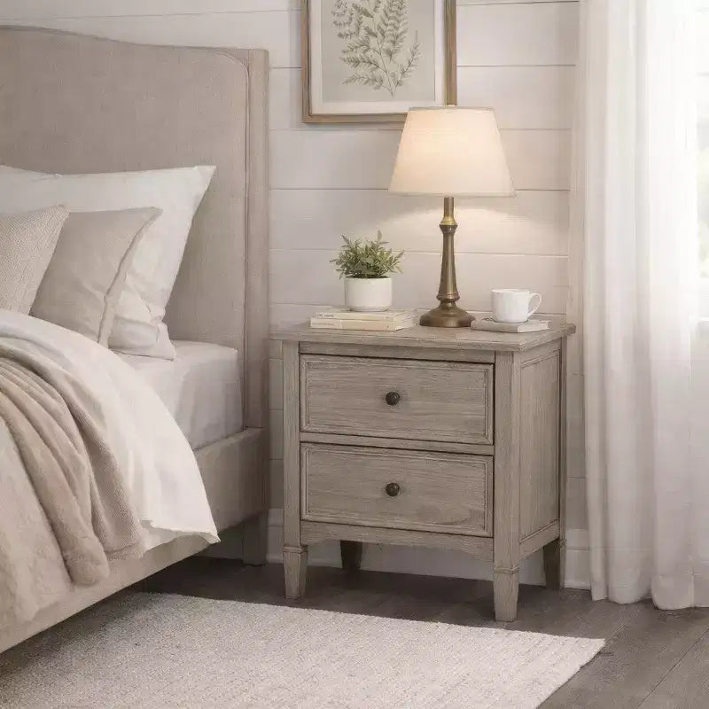 Comodino in legno a 2 cassetti Royal Hampton con pomelli rotondi, grigio