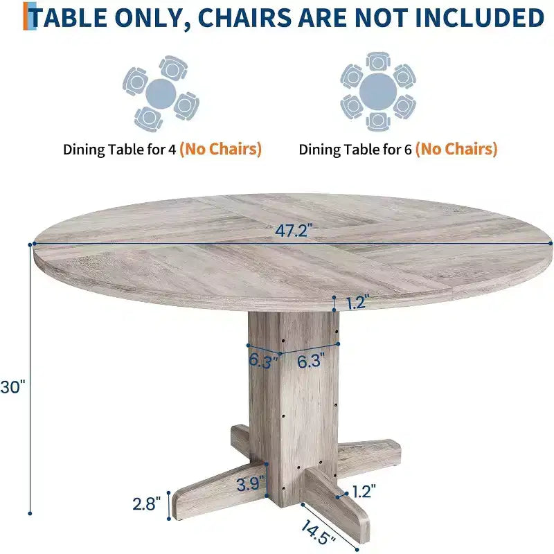 CuisinSmart Tavolo da pranzo rotondo per 4, Tavolo da pranzo rotondo da 119 cm, Tavolo da cucina rotondo stile rustico per sala da pranzo soggiorno (Solo tavolo)