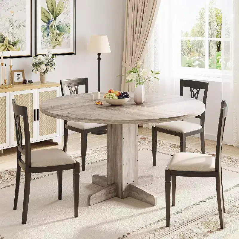 CuisinSmart Tavolo da pranzo rotondo per 4, Tavolo da pranzo rotondo da 119 cm, Tavolo da cucina rotondo stile rustico per sala da pranzo soggiorno (Solo tavolo)