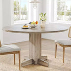 CuisinSmart Tavolo da pranzo rotondo per 4, Tavolo da pranzo rotondo da 119 cm, Tavolo da cucina rotondo stile rustico per sala da pranzo soggiorno (Solo tavolo)