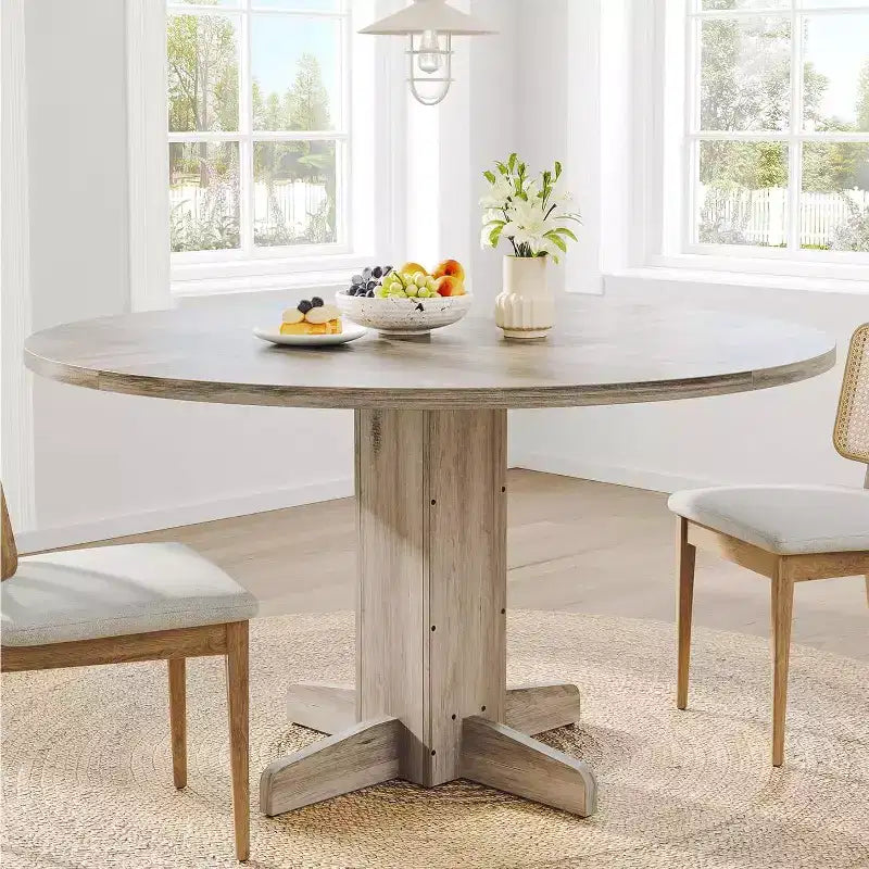CuisinSmart Tavolo da pranzo rotondo per 4, Tavolo da pranzo rotondo da 119 cm, Tavolo da cucina rotondo stile rustico per sala da pranzo soggiorno (Solo tavolo)