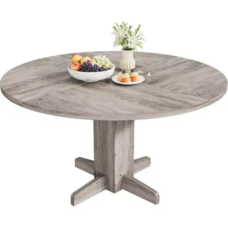 CuisinSmart Tavolo da pranzo rotondo per 4, Tavolo da pranzo rotondo da 119 cm, Tavolo da cucina rotondo stile rustico per sala da pranzo soggiorno (Solo tavolo)