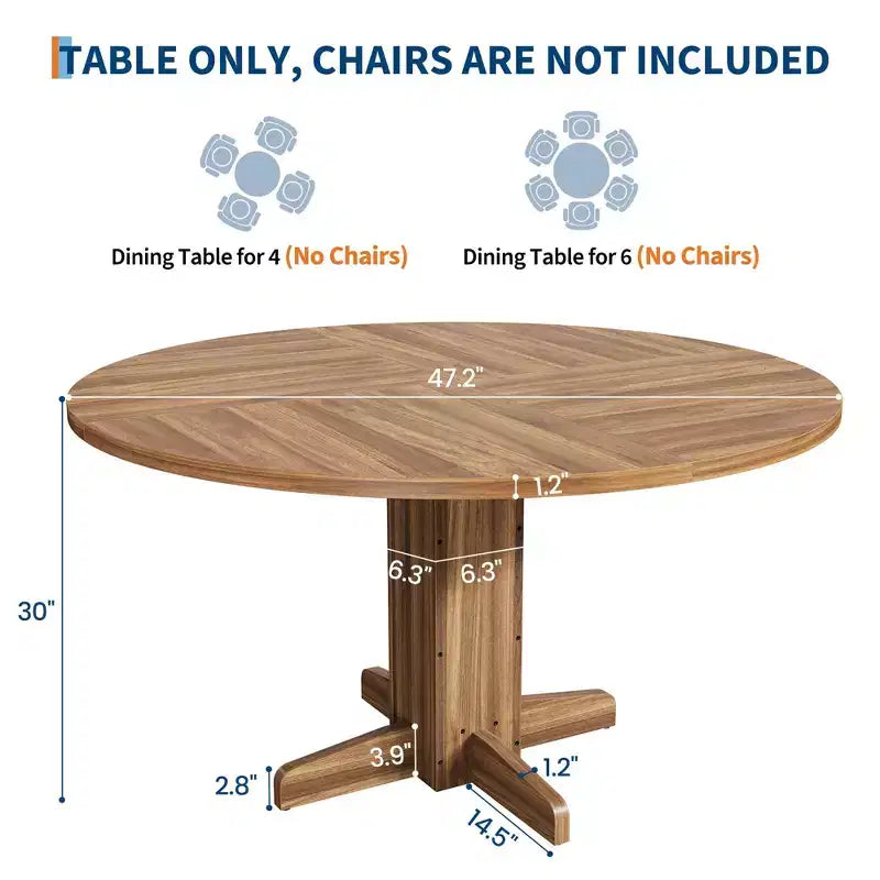 CuisinSmart Tavolo da pranzo rotondo per 4, Tavolo da pranzo rotondo da 119 cm, Tavolo da cucina rotondo stile rustico per sala da pranzo soggiorno (Solo tavolo)