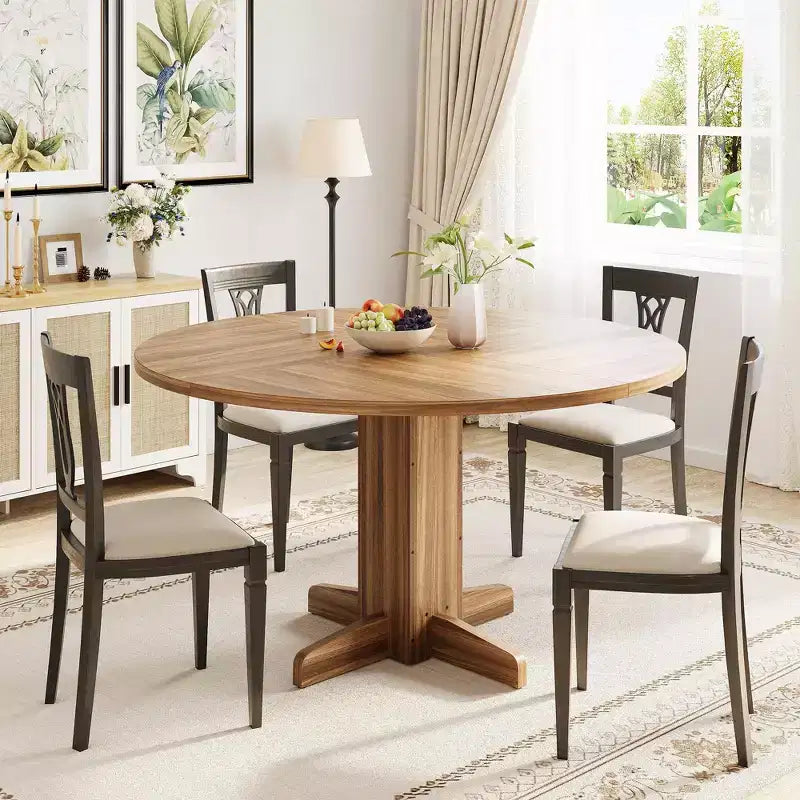 CuisinSmart Tavolo da pranzo rotondo per 4, Tavolo da pranzo rotondo da 119 cm, Tavolo da cucina rotondo stile rustico per sala da pranzo soggiorno (Solo tavolo)