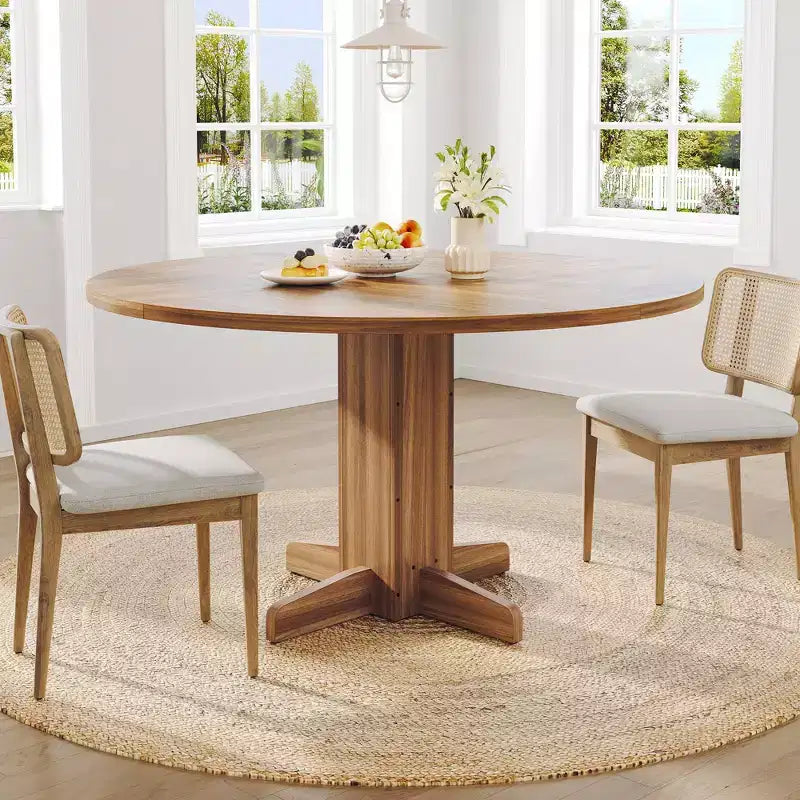 CuisinSmart Tavolo da pranzo rotondo per 4, Tavolo da pranzo rotondo da 119 cm, Tavolo da cucina rotondo stile rustico per sala da pranzo soggiorno (Solo tavolo)