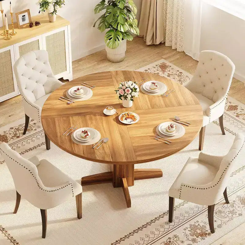 CuisinSmart Tavolo da pranzo rotondo per 4, Tavolo da pranzo rotondo da 119 cm, Tavolo da cucina rotondo stile rustico per sala da pranzo soggiorno (Solo tavolo)