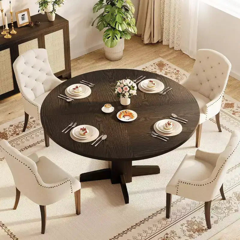 CuisinSmart Tavolo da pranzo rotondo per 4, Tavolo da pranzo rotondo da 119 cm, Tavolo da cucina rotondo stile rustico per sala da pranzo soggiorno (Solo tavolo)