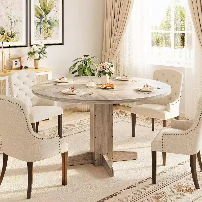 CuisinSmart Tavolo da pranzo rotondo per 4, Tavolo da pranzo rotondo da 119 cm, Tavolo da cucina rotondo stile rustico per sala da pranzo soggiorno (Solo tavolo)