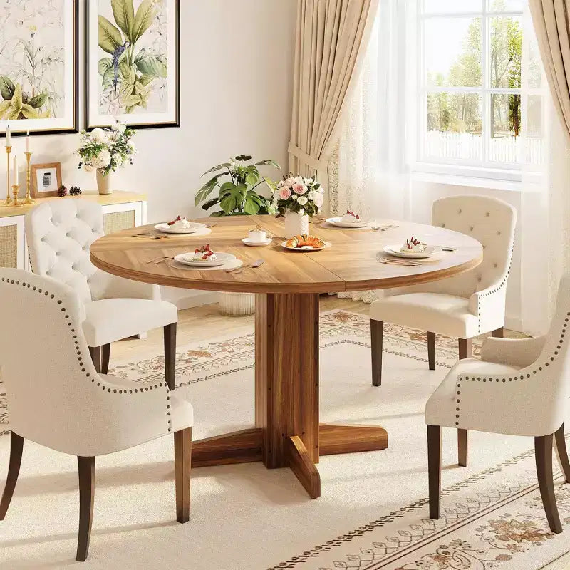 CuisinSmart Tavolo da pranzo rotondo per 4, Tavolo da pranzo rotondo da 119 cm, Tavolo da cucina rotondo stile rustico per sala da pranzo soggiorno (Solo tavolo)