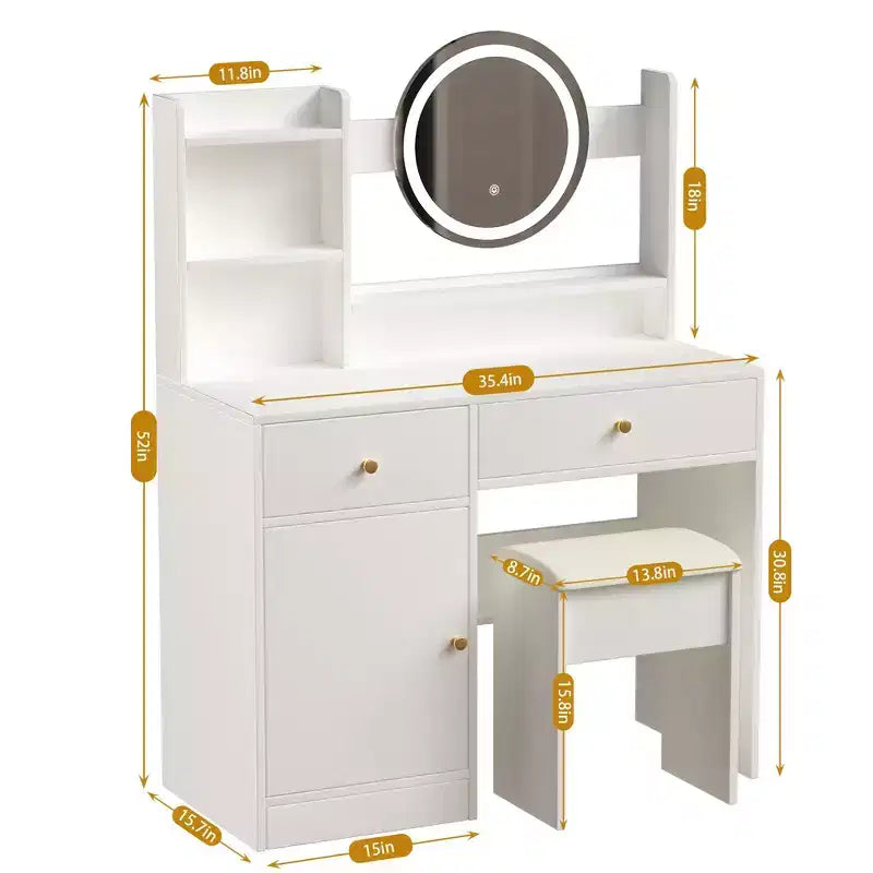 Homy Casa Toeletta con Specchio Illuminato, Illuminazione LED Regolabile, Bianco