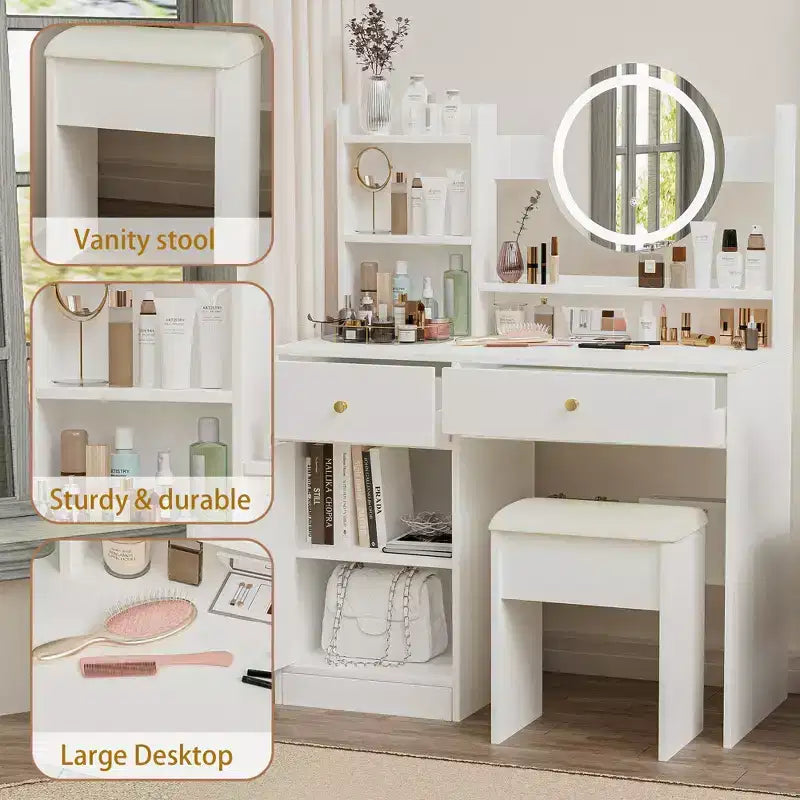 Homy Casa Toeletta con Specchio Illuminato, Illuminazione LED Regolabile, Bianco