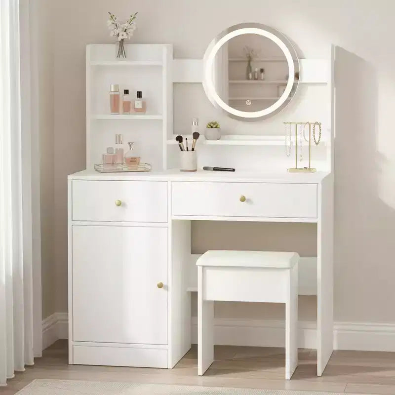 Homy Casa Toeletta con Specchio Illuminato, Illuminazione LED Regolabile, Bianco