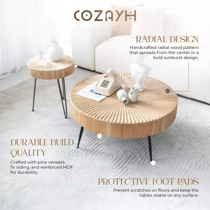 COZAYH Tavolini Tondi, 2 Pezzi, Mobili da Soggiorno in Legno, Radiale, Set da 2