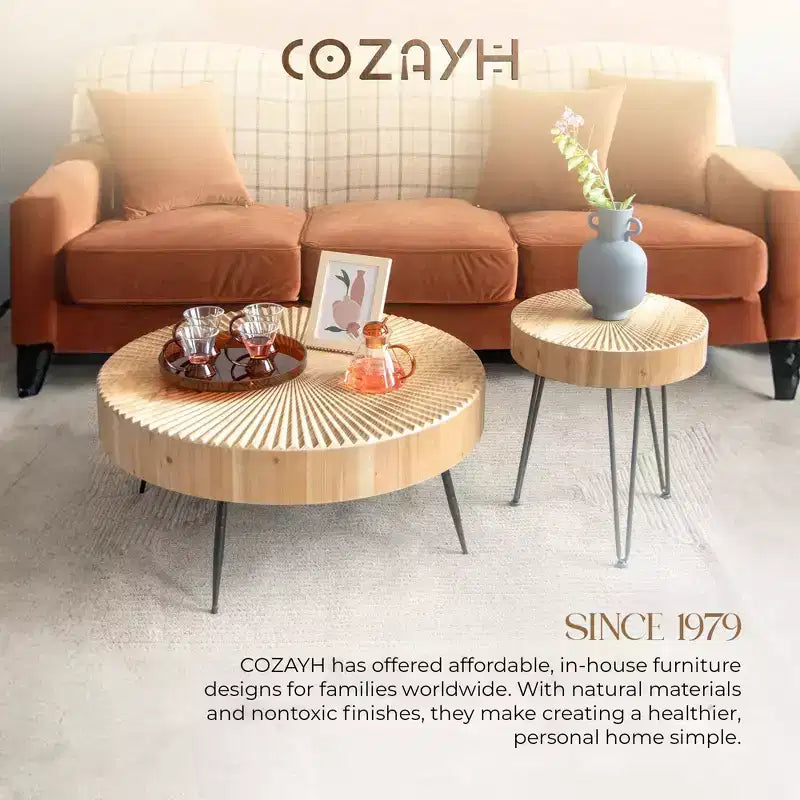 COZAYH Tavolini Tondi, 2 Pezzi, Mobili da Soggiorno in Legno, Radiale, Set da 2