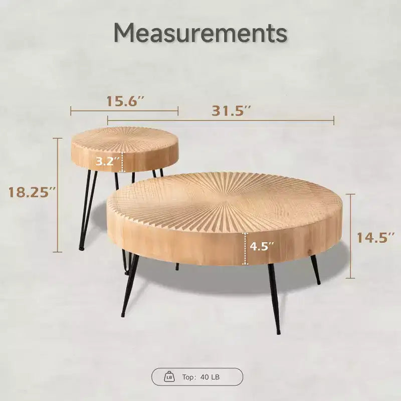 COZAYH Tavolini Tondi, 2 Pezzi, Mobili da Soggiorno in Legno, Radiale, Set da 2