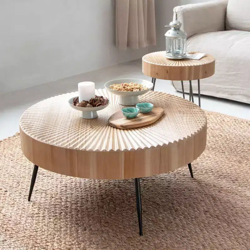 COZAYH Tavolini Tondi, 2 Pezzi, Mobili da Soggiorno in Legno, Radiale, Set da 2